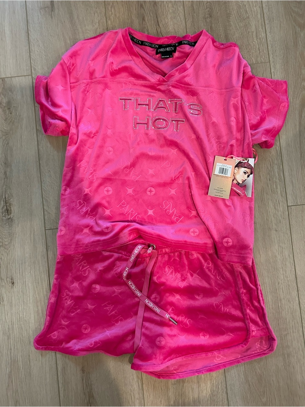 Paris Hilton Pajamas- Hot Pink “That's Hot" Velour Pajama 2-Piece Set Sz XL